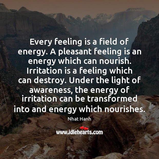 Every feeling is a field of energy. A pleasant feeling is an Nhat Hanh Picture Quote