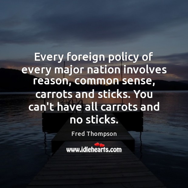 Every foreign policy of every major nation involves reason, common sense, carrots Fred Thompson Picture Quote