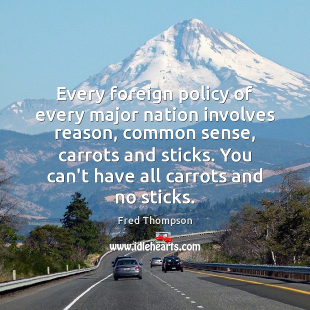 Every foreign policy of every major nation involves reason, common sense, carrots Fred Thompson Picture Quote