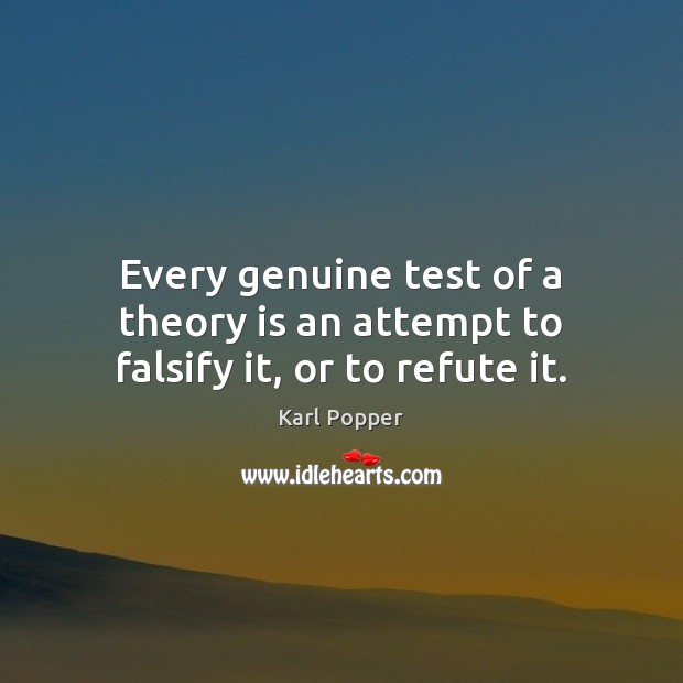 Every genuine test of a theory is an attempt to falsify it, or to refute it. Karl Popper Picture Quote