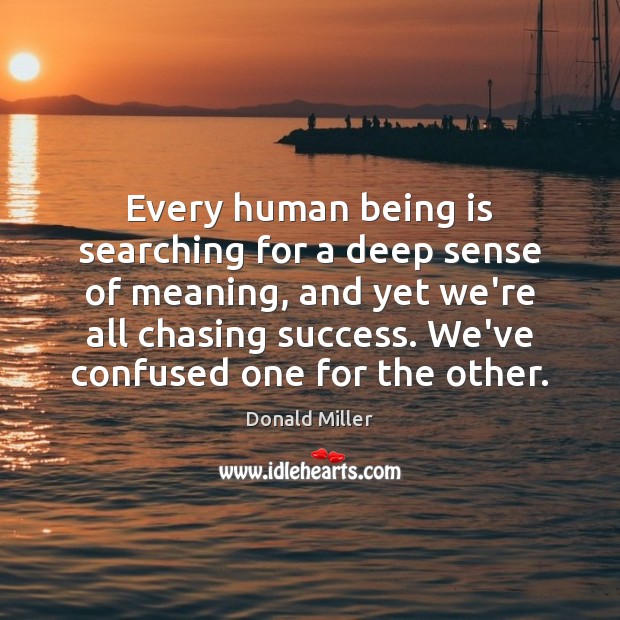 Every human being is searching for a deep sense of meaning, and Donald Miller Picture Quote
