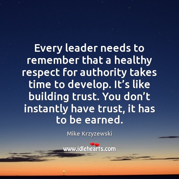 Every leader needs to remember that a healthy respect for authority takes Mike Krzyzewski Picture Quote