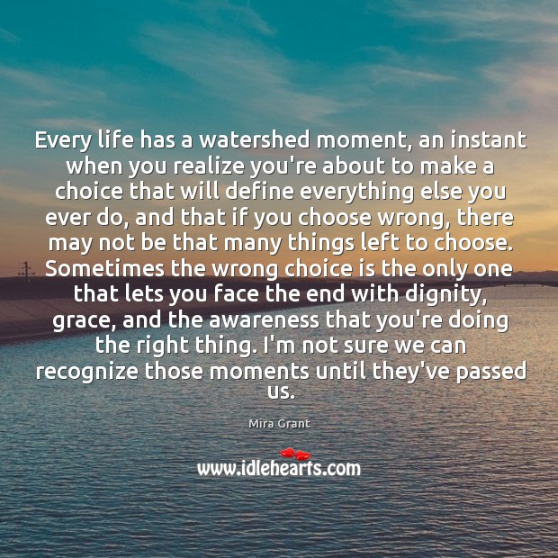 Every life has a watershed moment, an instant when you realize you’re Mira Grant Picture Quote