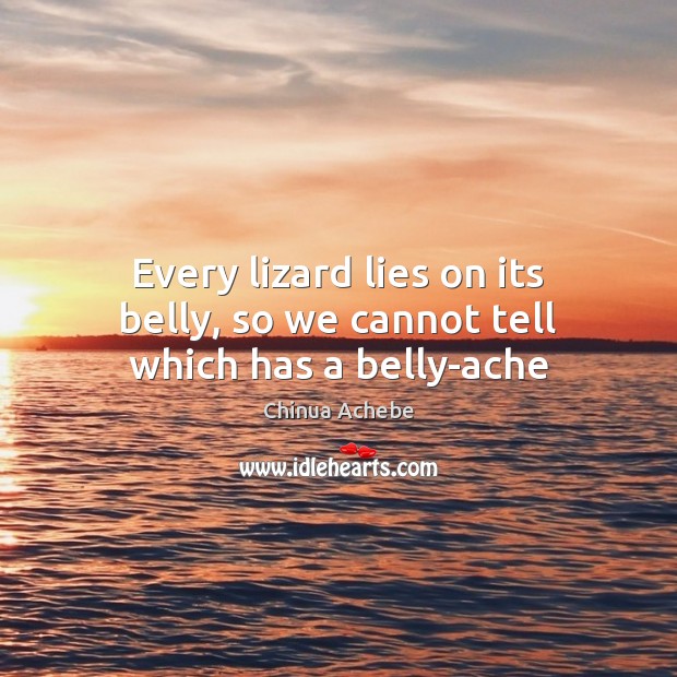 Every lizard lies on its belly, so we cannot tell which has a belly-ache Chinua Achebe Picture Quote