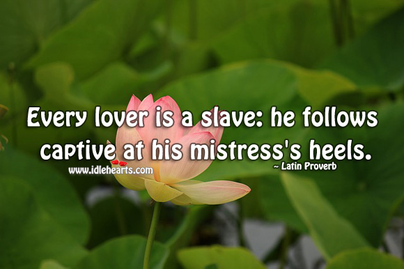 Every lover is a slave: he follows captive at his mistress’s heels. Latin Proverbs Image