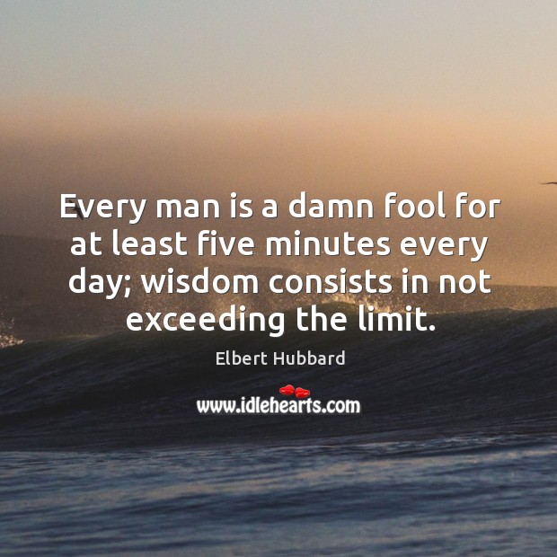 Every man is a damn fool for at least five minutes every day; wisdom consists in not exceeding the limit. Elbert Hubbard Picture Quote
