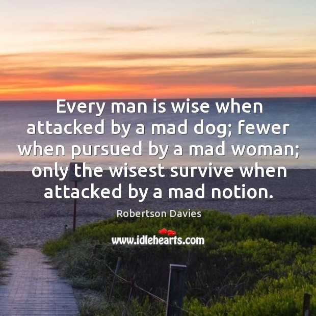 Every man is wise when attacked by a mad dog; Robertson Davies Picture Quote