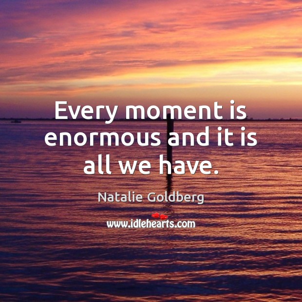Every moment is enormous and it is all we have. Natalie Goldberg Picture Quote