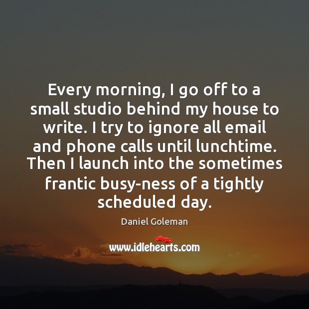 Every morning, I go off to a small studio behind my house Daniel Goleman Picture Quote