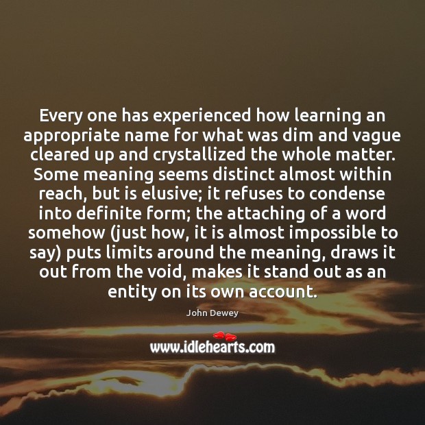 Every one has experienced how learning an appropriate name for what was John Dewey Picture Quote