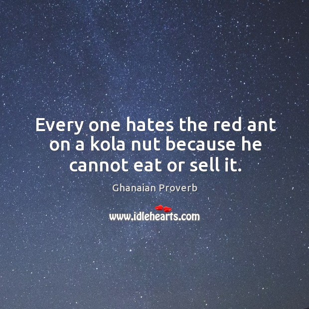Every one hates the red ant on a kola nut because he cannot eat or sell it. Ghanaian Proverbs Image