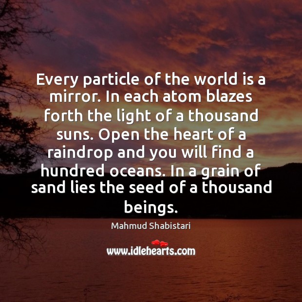 Every particle of the world is a mirror. In each atom blazes Mahmud Shabistari Picture Quote