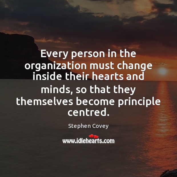 Every person in the organization must change inside their hearts and minds, Stephen Covey Picture Quote
