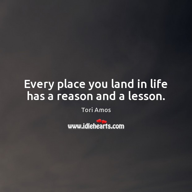 Every place you land in life has a reason and a lesson. Tori Amos Picture Quote