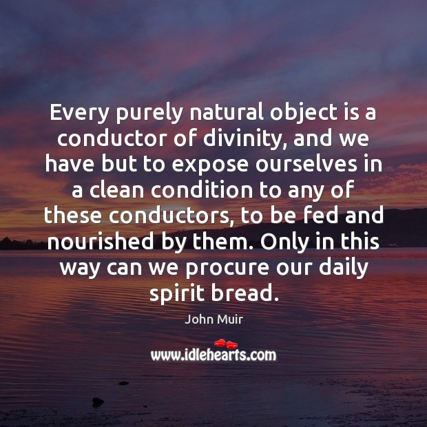 Every purely natural object is a conductor of divinity, and we have John Muir Picture Quote