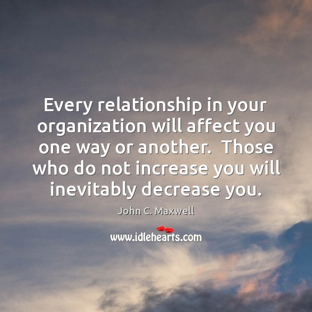 Every relationship in your organization will affect you one way or another. John C. Maxwell Picture Quote