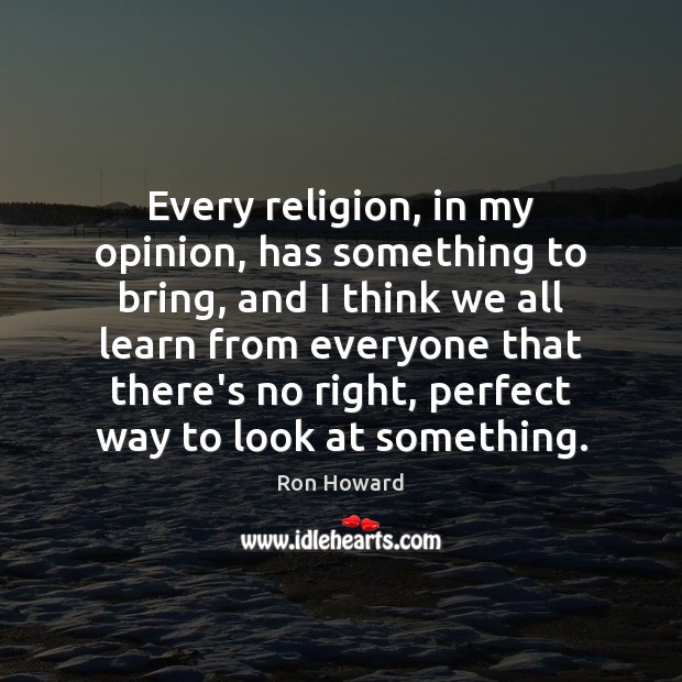 Every religion, in my opinion, has something to bring, and I think Ron Howard Picture Quote