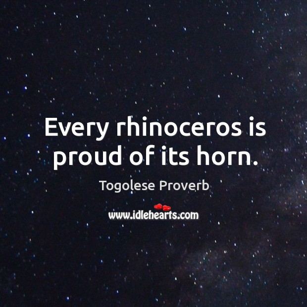 Every rhinoceros is proud of its horn. Togolese Proverbs Image