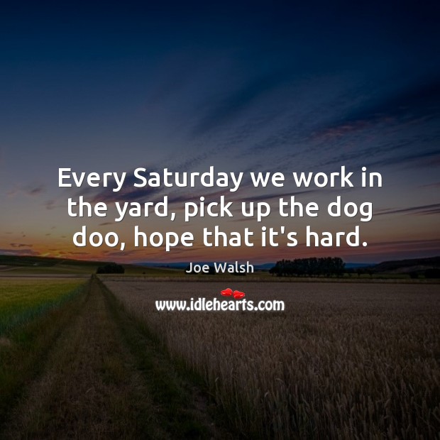 Every Saturday we work in the yard, pick up the dog doo, hope that it’s hard. Joe Walsh Picture Quote