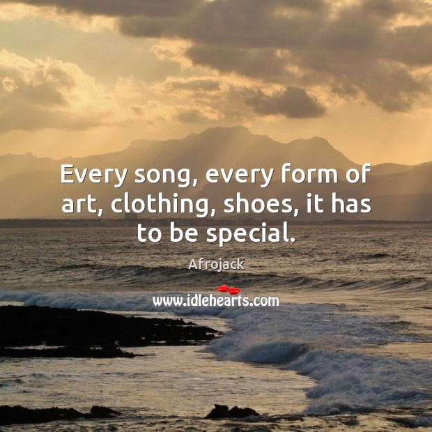 Every song, every form of art, clothing, shoes, it has to be special. Afrojack Picture Quote