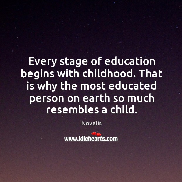 Every stage of education begins with childhood. That is why the most Novalis Picture Quote