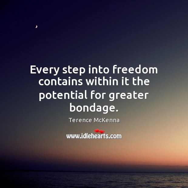 Every step into freedom contains within it the potential for greater bondage. Terence McKenna Picture Quote