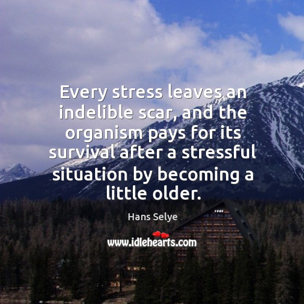 Every stress leaves an indelible scar, and the organism pays for its survival after a stressful situation by becoming a little older. Hans Selye Picture Quote