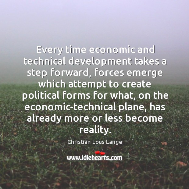 Every time economic and technical development takes a step forward, forces emerge which Christian Lous Lange Picture Quote