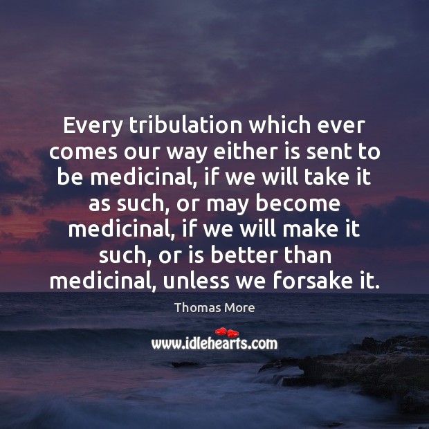Every tribulation which ever comes our way either is sent to be Thomas More Picture Quote