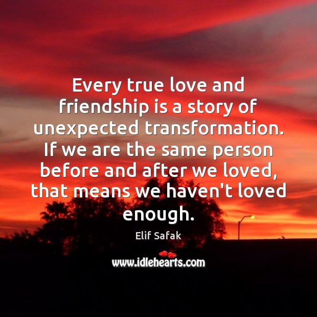 Every true love and friendship is a story of unexpected transformation. If Elif Safak Picture Quote