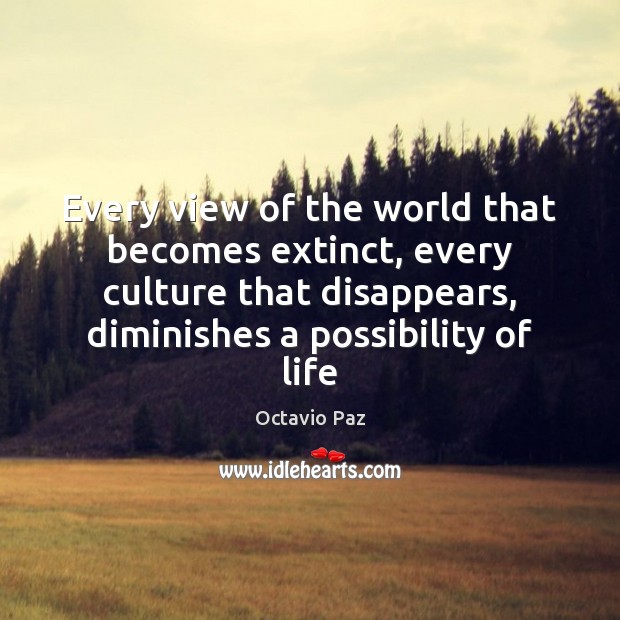Every view of the world that becomes extinct, every culture that disappears, 