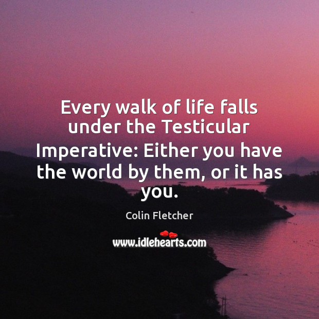 Every walk of life falls under the Testicular Imperative: Either you have Colin Fletcher Picture Quote