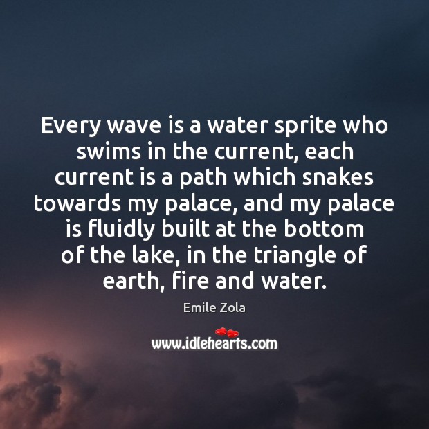 Every wave is a water sprite who swims in the current, each Emile Zola Picture Quote
