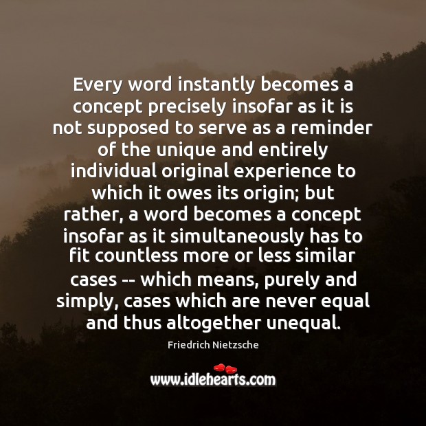 Every word instantly becomes a concept precisely insofar as it is not Friedrich Nietzsche Picture Quote