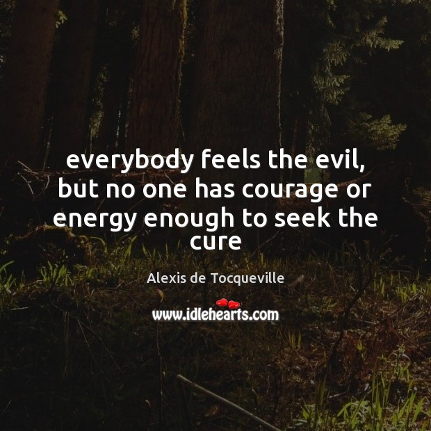 Everybody feels the evil, but no one has courage or energy enough to seek the cure Alexis de Tocqueville Picture Quote