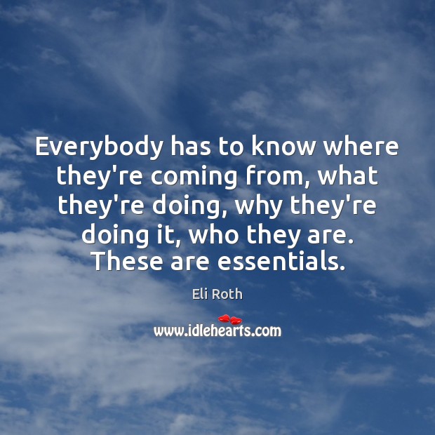 Everybody has to know where they’re coming from, what they’re doing, why Eli Roth Picture Quote
