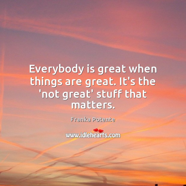Everybody is great when things are great. It’s the ‘not great’ stuff that matters. Franka Potente Picture Quote