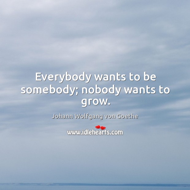 Everybody wants to be somebody; nobody wants to grow. Johann Wolfgang von Goethe Picture Quote