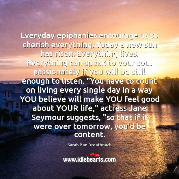 Everyday epiphanies encourage us to cherish everything. Today a new sun has Sarah Ban Breathnach Picture Quote