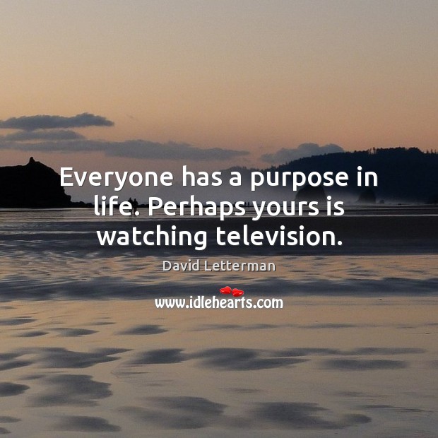 Everyone has a purpose in life. Perhaps yours is watching television. David Letterman Picture Quote