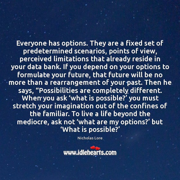 Everyone has options. They are a fixed set of predetermined scenarios, points Nicholas Lore Picture Quote