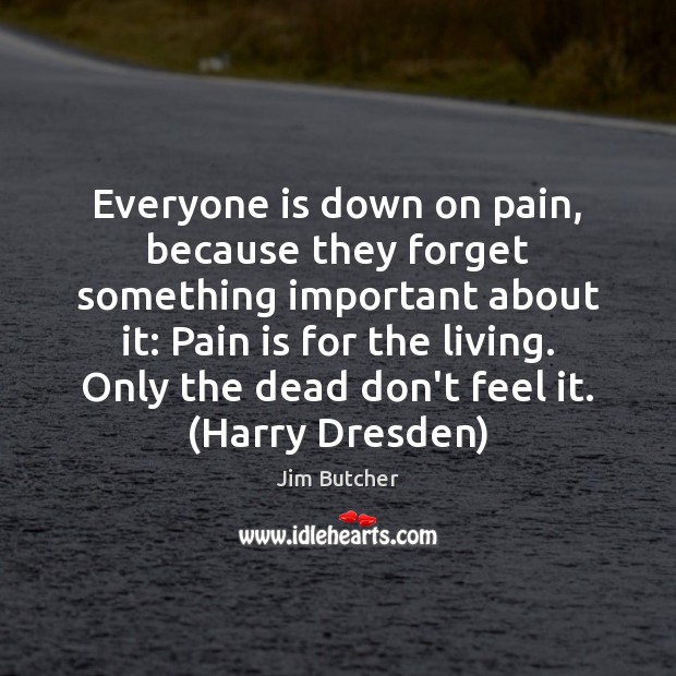 Everyone is down on pain, because they forget something important about it: Jim Butcher Picture Quote