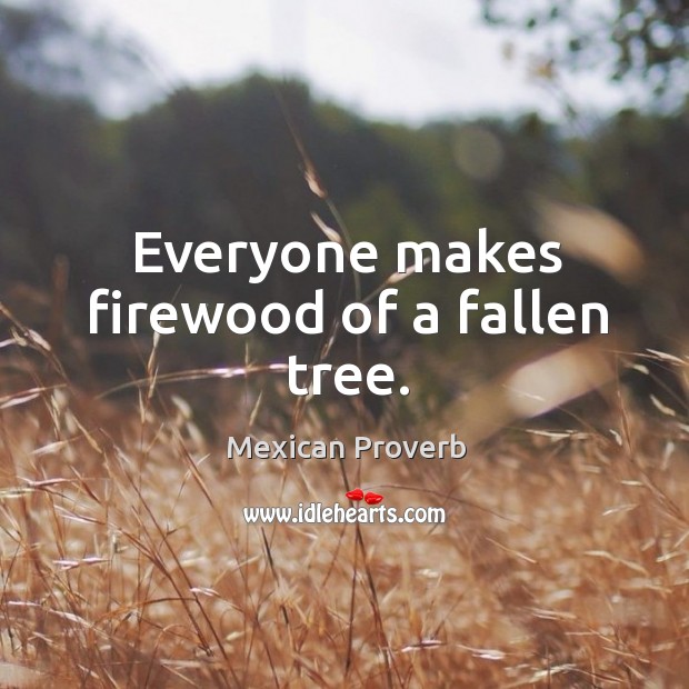 Everyone makes firewood of a fallen tree. Mexican Proverbs Image