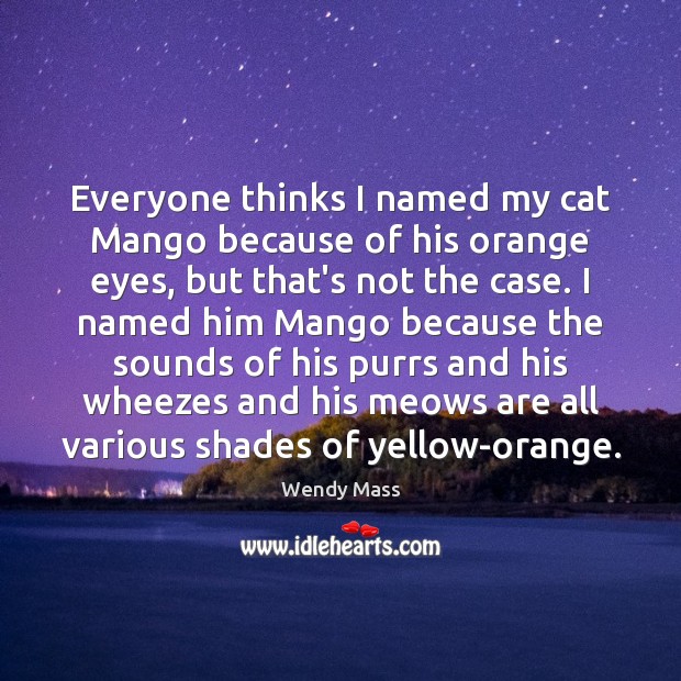 Everyone thinks I named my cat Mango because of his orange eyes, Wendy Mass Picture Quote