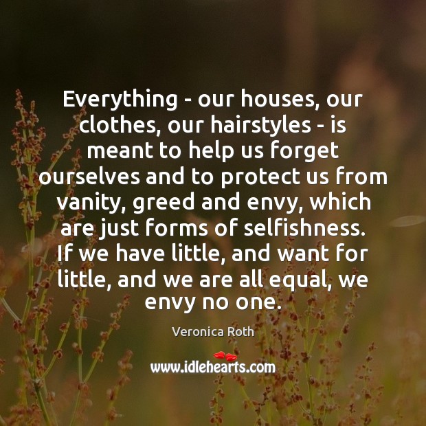 Everything – our houses, our clothes, our hairstyles – is meant to Veronica Roth Picture Quote