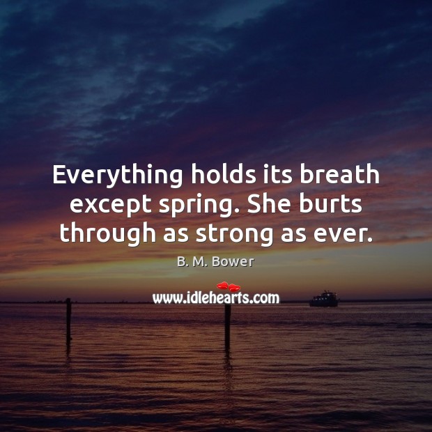 Everything holds its breath except spring. She burts through as strong as ever. B. M. Bower Picture Quote