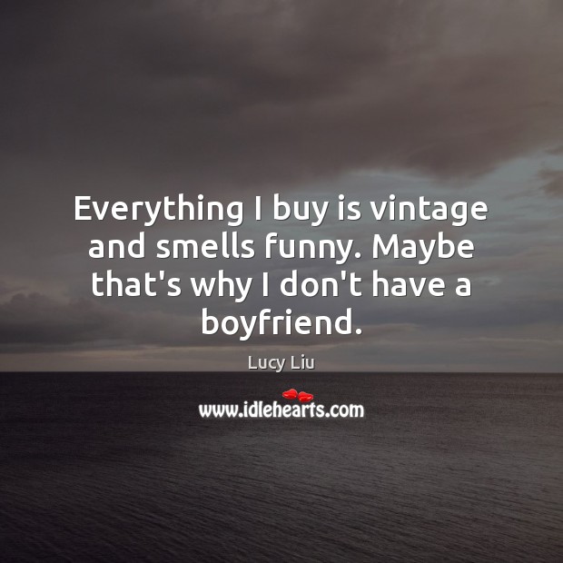 Everything I buy is vintage and smells funny. Maybe that’s why I don’t have a boyfriend. Lucy Liu Picture Quote