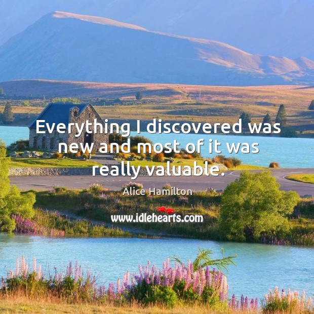 Everything I discovered was new and most of it was really valuable. Alice Hamilton Picture Quote