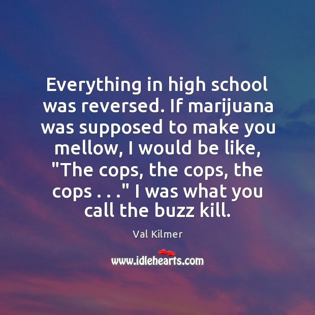 Everything in high school was reversed. If marijuana was supposed to make Val Kilmer Picture Quote