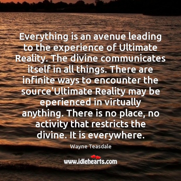 Everything is an avenue leading to the experience of Ultimate Reality. The Image